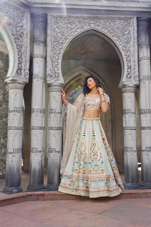 Ivory Hand Embroidery Lehenga in Silk Ivory Hand Embroidery Lehenga in Silk