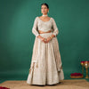 Beige Thread Embroidery Lehenga  in Georgette