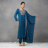 Teal Resham Embroidery Suit  in chinon
