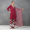 Maroon Thread Embroidery Suit  in Crepe