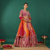 Orange Hand Embroidery Lehenga  in Silk.