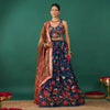 Dark Blue Thread Embroidery Lehenga  in Crepe
