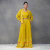 Yellow Digital Printing Indo-Western  in chinon