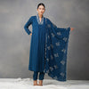 Dark Blue Resham Embroidery Suit  in chinon