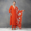 Orange Resham Embroidery Suit  in Crepe