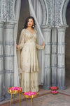 Cream Zari Suit  in Chiffon