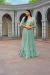 Sea Green Bead Lehenga in Georgette