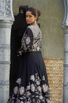 Black Applique Indo-Western in Chinon