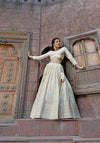 Cream Thread Embroidery Lehenga in Georgette